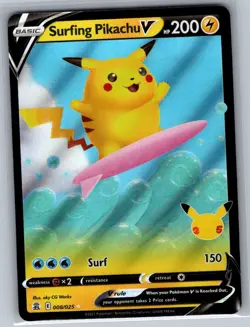 Surfing Pikachu V 008/025 Celebrations - Pokemon Card - NM - Image 1