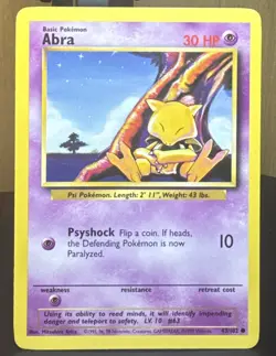 Pokemon TCG: Abra 043/102 Base Set Regular Vintage (English) Cute Pokemon Card - Image 1