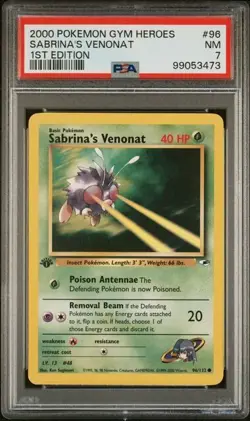 TCG 2000 Pokemon GYM HEROES Non-Holo 1ST Edition Card SABRINA'S VENONAT 96 PSA 7 - Image 1
