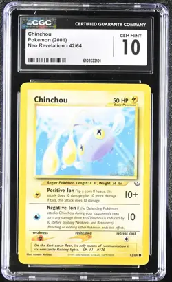 Pokemon 2001 Chinchou Neo Revelation 42/64 CGC 10 - Image 1