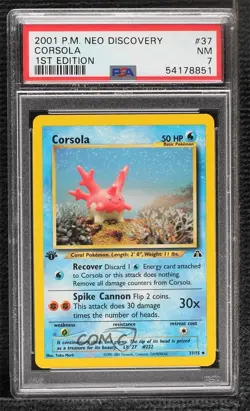 Corsola 1st Ed. Pokemon Neo Discovery PSA 7 2001 - Image 1