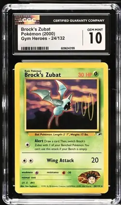 Pokemon Brock's Zubat 2000 Gym Heroes 24/132 CGC 10 - Image 1