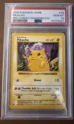 PSA 10 Pikachu 58/102 Base Set Shadowless Red Cheeks 1999 Pokemon - Image 1