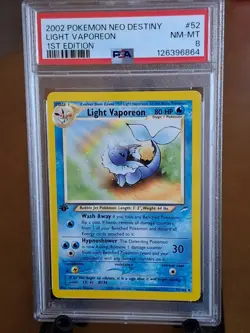 2002 Pokemon Neo Destiny Light Vaporeon 1st Edition #52 - PSA 8 NM-MINT CLEAN! - Image 1