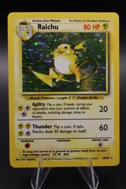 [MP] Raichu 14/102 Base Set Unlimited Holo Rare Pokemon TCG MP - Image 1