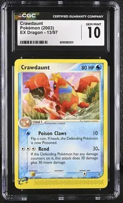 Pokemon Crawdaunt 2003 EX Dragon 13/97 CGC 10 - Image 1