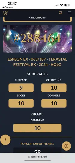 ACE 10 Espeon EX 063/187 | Terastal Festival | Japanese Pokemon Card - Image 3