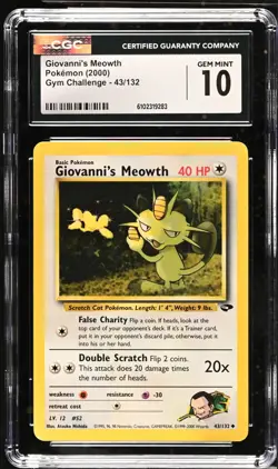 Pokemon 2000 Giovanni's Meowth Gym Challenge 43/132 CGC 10 - Image 1