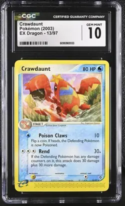 Pokemon Crawdaunt 2003 EX Dragon 13/97 CGC 10 - Image 1