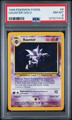 1999 POKEMON FOSSIL #6 HAUNTER HOLO PSA 8 NM-MT - Image 1