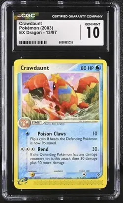 Pokemon Crawdaunt 2003 EX Dragon 13/97 CGC 10 - Image 1