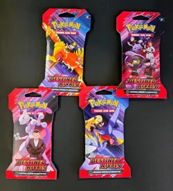 4 Pokemon Destined Rivals Sleeved Booster Packs FULL PACKAGEART SET NEW & SEALED - Image 1