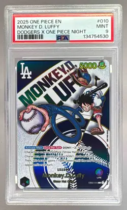 134754530 Monkey D. Luffy 2025 One Piece Dodgers Night Promo EB02-010 PSA 9 - Image 1