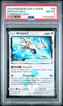 2018 ARCEUS #96 POKEMON SUN & MOON FORBIDDEN LIGHT HOLO PSA 8 - Image 2