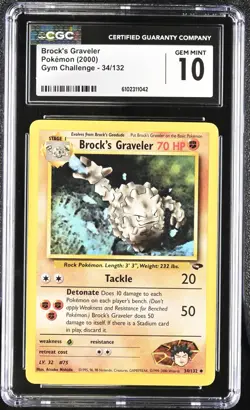 Pokemon 2000 Brock's Graveler Gym Challenge 34/132 CGC 10 - Image 1