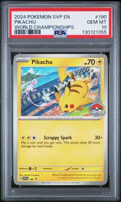 2024 POKEMON SVP EN-SV BLACK STAR PROMO WORLD CHAMPIONSHIPS #190 PIKACHU PSA 10 - Image 1