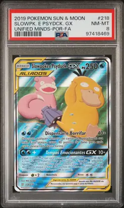 2019 POKEMON SUN & MOON UNIFIED MINDS #218 FULL ART/SLOWPOKE E PSYDUCK GX PSA 8 - Image 1