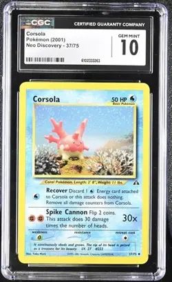 Pokemon Corsola 2001 Neo Discovery 37/75 CGC 10 - Image 1