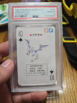 1996 POKEMON GREEN VERSION PLAYING CARDS 10 OF CLUBS #142 AERODACTYL PSA 10 - Image 1