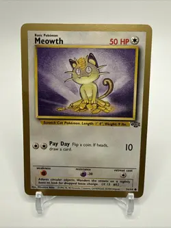GOLD Border Meowth 56/64 Jungle Unlimited Pokemon TCG Card Vintage WOTC Creased - Image 1