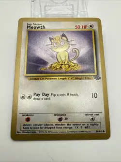 GOLD Border Meowth 56/64 Jungle Unlimited Pokemon TCG Card Vintage WOTC Creased - Image 2