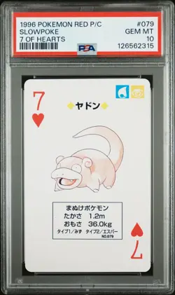 PSA 10 Slowpoke 7 of Hearts Pokemon Red Poker Playing Card Vintage 1996 LOW POP - Image 1