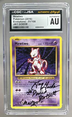 0024 Jay Goede 2016 Pokemon #51 Mewtwo VA on Card Auto CGC AUTH - Image 1