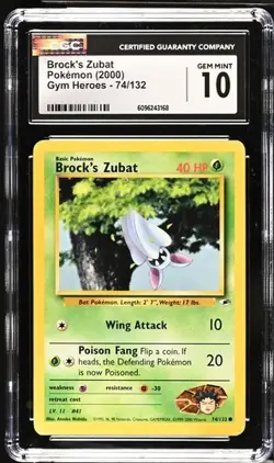 Pokemon Brock's Zubat 2000 Gym Heroes 74/132 CGC 10 - Image 1