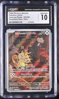 2025 POKEMON #203/182 TEAM ROCKET'S MEOWTH CGC 10 GEM MINT - Image 1