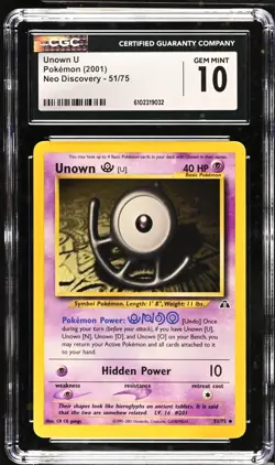 Pokemon 2001 Unown U Neo Discovery 51/75 CGC 10 - Image 1
