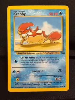 Pokemon Unlimited Fossil Krabby Common (51/62) NM/LP - Image 1