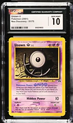Pokemon 2001 Unown U Neo Discovery 51/75 CGC 10 - Image 1