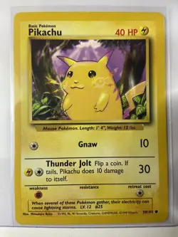 Pikachu Yellow Cheeks 58/102 Base Set Pokemon TCG - LP - Image 1