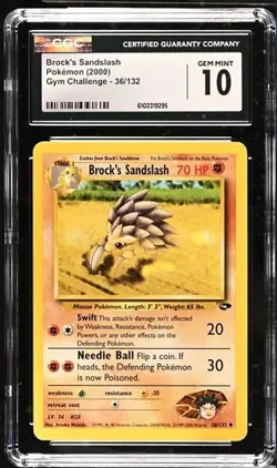 Pokemon Brock's Sandslash 2000 Gym Challenge 36/132 CGC 10 - Image 1
