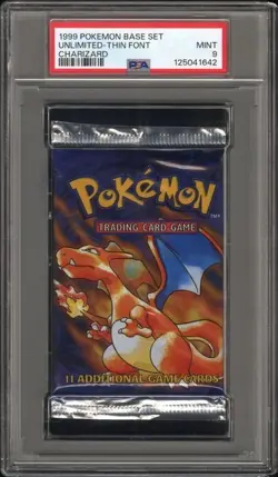 1999 Pokemon Base Set Unlimited Thin Font Charizard Art Booster Pack PSA 9 MINT - Image 1