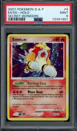 Pokemon Entei Holo 2007 D&P Secret Wonders #4 PSA 9 Mint - Image 1