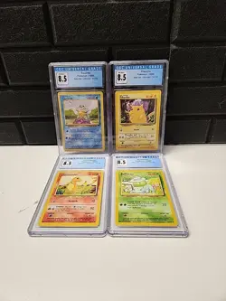 1999 Pokemon Base Set Unlimited 4-Card Lot Kanto Starters All CGC 8.5 - Image 1