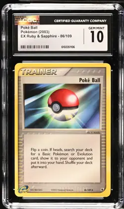 Pokemon 2003 Poke Ball EX Ruby & Sapphire 86/109 CGC 10 - Image 1