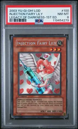 Yu-Gi-Oh Injection Fairy Lily LOD-100 Secret Rare 1st Edition PSA 8 - Image 1
