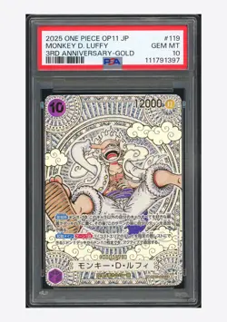 One Piece PSA 10 Monkey D Luffy SP Gold 2025 OP05-119 OP11 3RD Anniversary JPN - Image 1