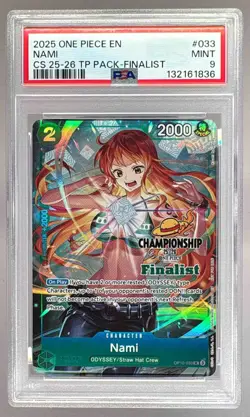132161836 Nami 2025 One Piece Championship Finalist Promo OP10-033 PSA 9 - Image 1