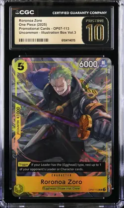CGC 10 Pristine - Roronoa Zoro OP07-113 Illustration Box Vol. 3 Promo One Piece - Image 1