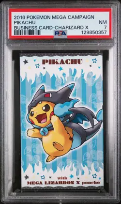PSA 7 - Mega Charizard X Poncho-Wearing Pikachu Business Card Pokemon Japanese - Image 1