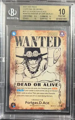 2025 One Piece Card Game Carrying on His Will Portgas.D.Ace WANTED POSTER BGS 10 - Image 1