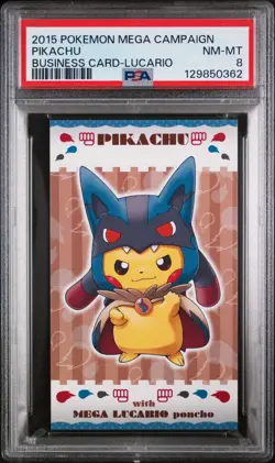 PSA 8 - Mega Lucario Poncho-Wearing Pikachu Business Card Pokemon Japanese 2015 - Image 1