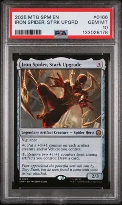 2025 MTG SPIDER-MAN #0166 IRON SPIDER STARK UPGRADE (RARE) PSA 10 - POP 1 - Image 1