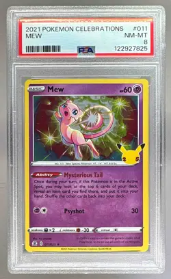 122927825 Mew 2021 Pokemon Sword & Shield Celebrations #011/025 Holo PSA 8 - Image 1