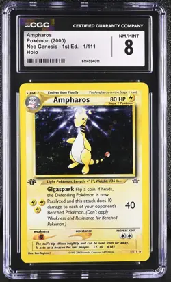Pokemon TCG Ampharos Neo Genesis Holo 1st Edition Rare 1/111 CGC 8 NM/MINT - Image 1