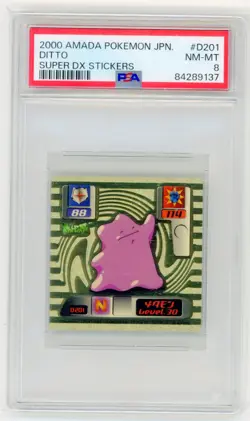 2000 Amada Pokemon Japanese Sticker Collection Ditto Super DX #D201 PSA 8 - Image 1