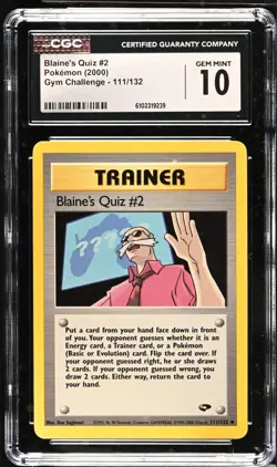 Pokemon 2000 Blaine's Quiz #2 Gym Challenge 111/132 CGC 10 - Image 1